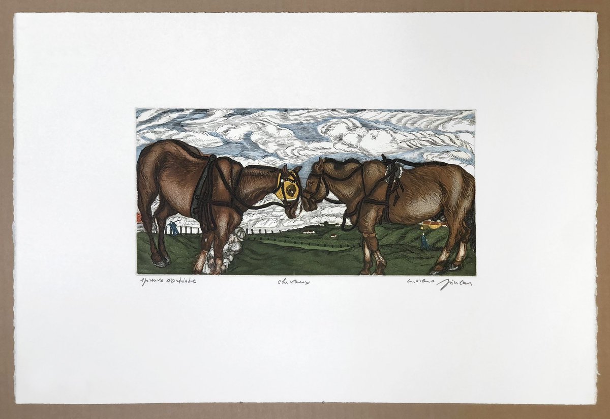 ps84_gala's tweet photo. Look for this stunning piece in our silent auction 😍😍😍 Title: "Chevaux" ("Horses"); 38x56 cm; etching - artist proof by Moreno Pincas. Many thanks to Hanna!! https://t.co/p980NelGvX