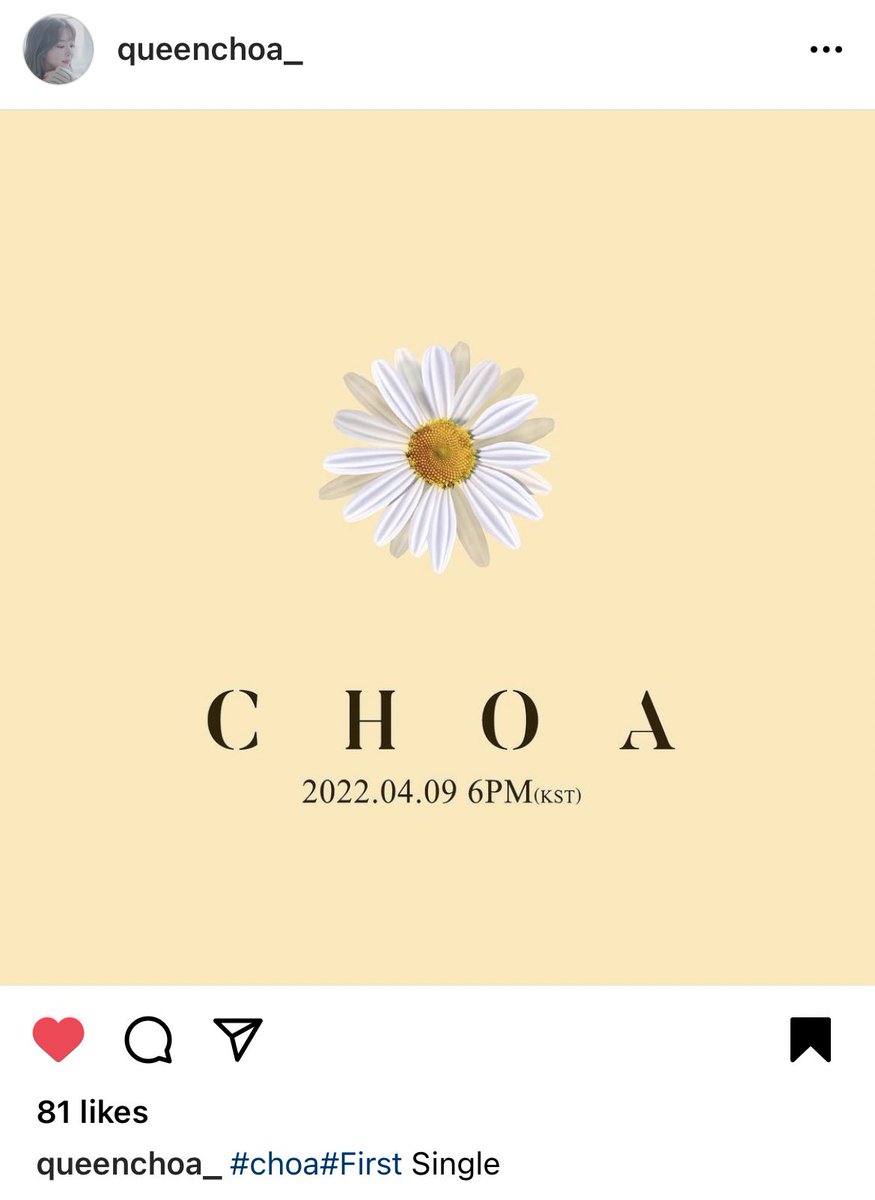 choa_th's tweet photo. 220401 queenchoa_ instagram : 

#choa#First Single 

#CHOA #초아 https://t.co/MTpjytzLi0