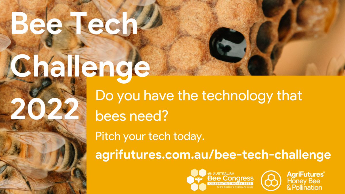 AgriFuturesAU's tweet image. Do you have the technology that bees need? Pitch your tech today. The Bee Tech Challenge is searching for market ready technology which provides solutions to key issues facing the industry. For more info 👉 bit.ly/3iT9xb7  
#HoneyBee #BeeTech #Biosecurity #HiveHealth