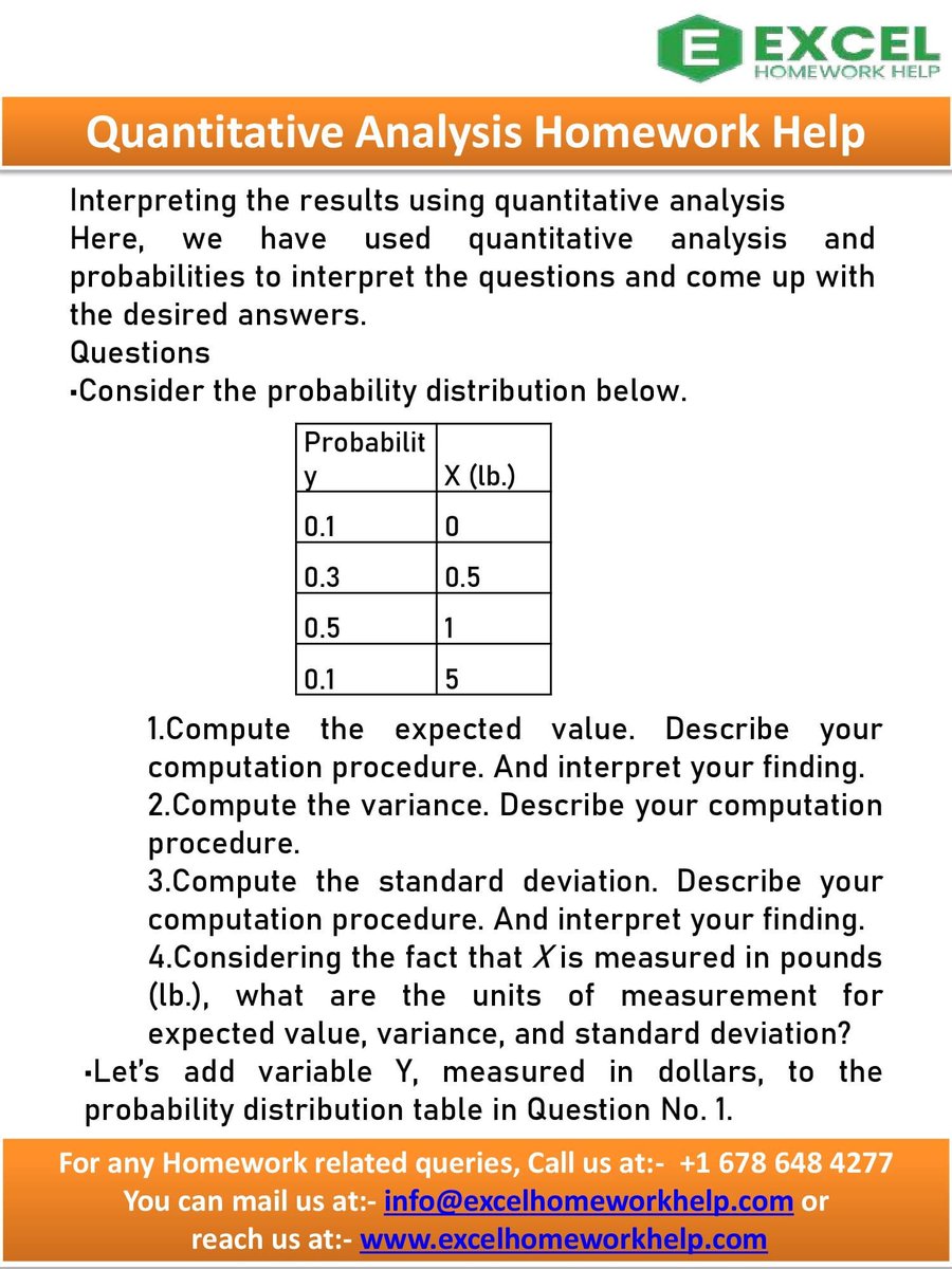 excelhwhelp's tweet image. I am Robert M. I am a Quantitative Analysis Homework Expert at excelhomeworkhelp.com. I hold a Master's in Statistics. I have been helping students with their homework. I solved homework related to Quantitative Analysis.
Visit flic.kr/s/aHBqjzHVCq
#Education