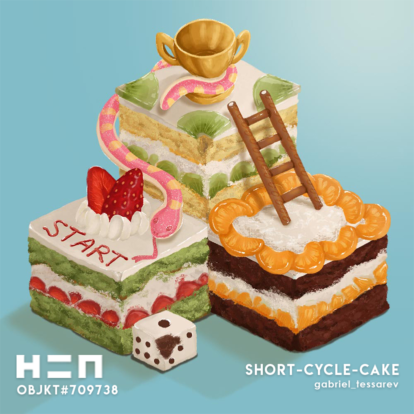 tessarev's tweet photo. Life is up and down unexpected, like 🪜🐍🍰

“Short-Cycle-Cakes”
15 eds, 0.8 #XTZ, royalty 15%
🔗 https://t.co/tYRa53tLfA
🔗 https://t.co/XBPRSNQAGT
🔗 https://t.co/cU07mG2Vb6

@NFTindonesia_ @idnft_ 
#tezos #CleanNFT #hicetnunc #objkt #teia https://t.co/jlzquV41aO