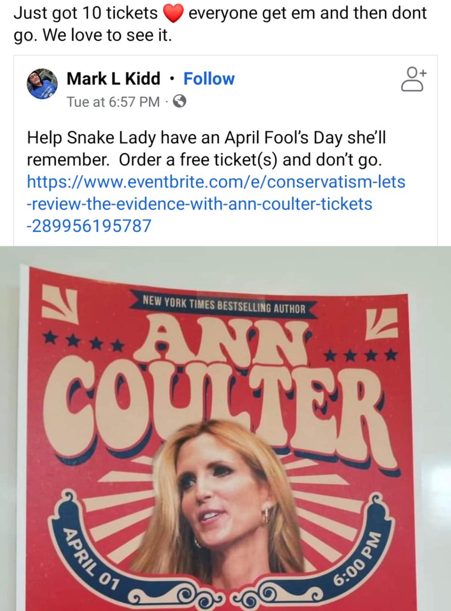 sheristen's tweet photo. Guess @AnnCoulter will be entertaining a party of 'none' tomorrow. (I'm so punny) https://t.co/rPeZgqmlRx