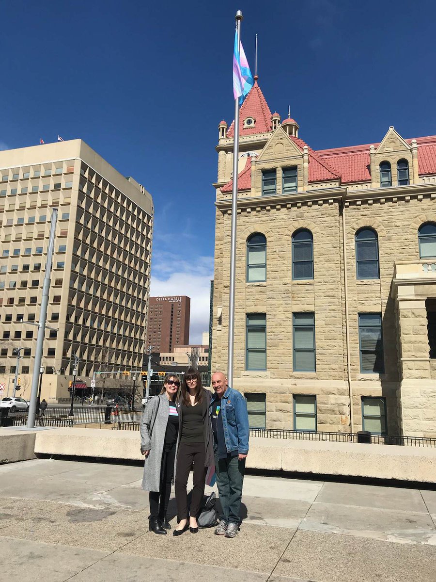 PaulGodardYYC's tweet photo. This afternoon I attended the flag raising in recognition of the transgender, gender-diverse, non-binary individuals and for those who took the path of self harm because someone in their lives told them that they didn't fit into that person's idea of what society should be. https://t.co/i5oeec2VpZ