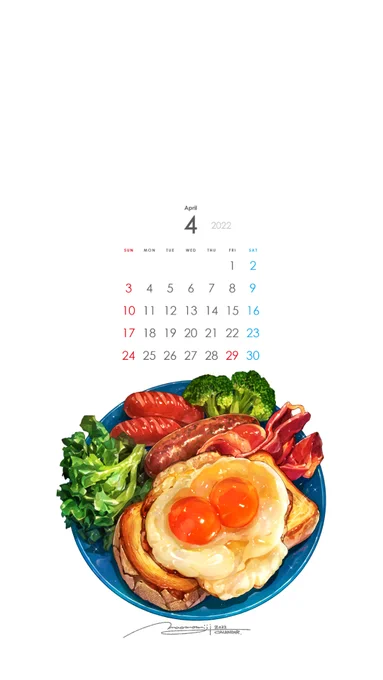 【スマホ壁紙】4月の飯テロカレンダー

春が来て、新しいチャレンジへ向かう貴方へ。最高のスタートダッシュが切れますように、ボリュームたっぷりのブレックファーストをご用意しました🍳✨

https://t.co/lXalGPcf1L 