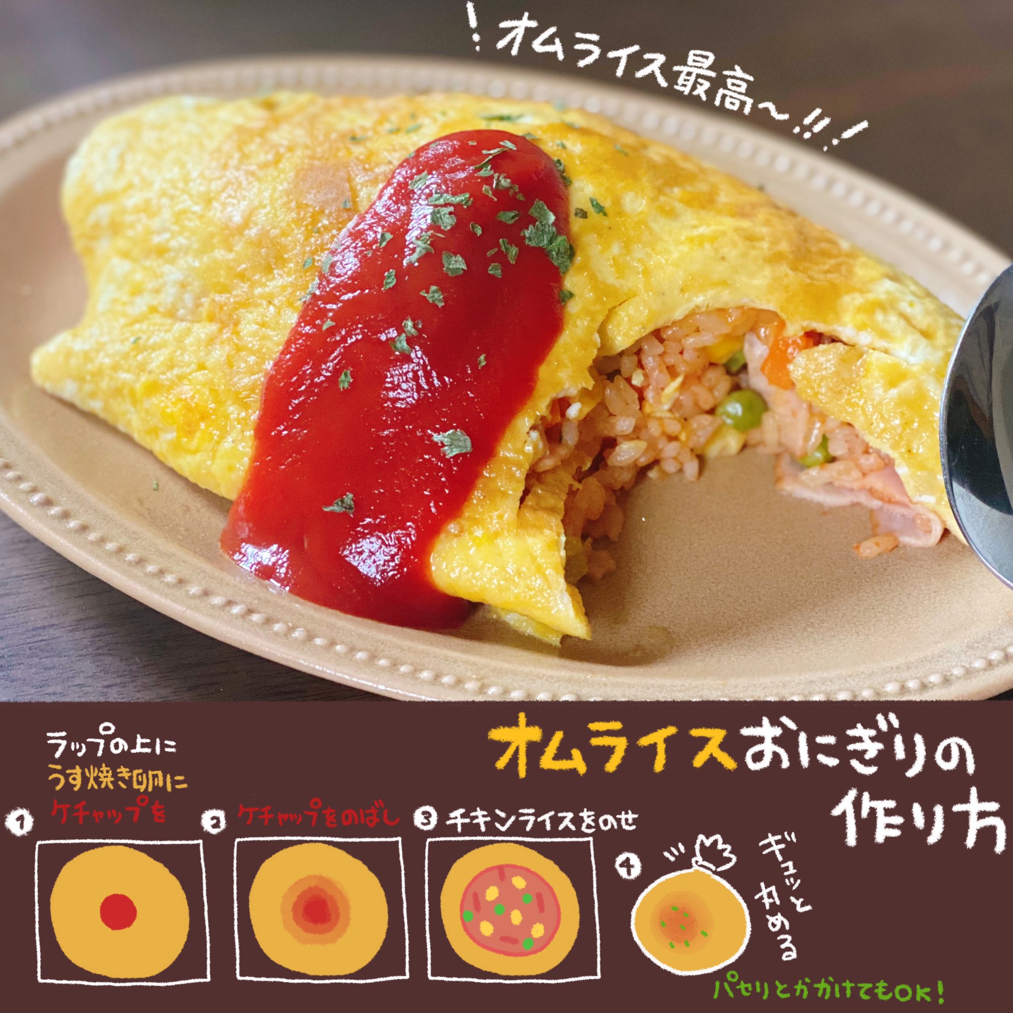 杏耶 あや お弁当にオススメ 炊飯器でチキンライス おにぎりにして冷凍にしとけばオムライスやドリアにもできます 3p目にオムライスおにぎりの作り方載せてます T Co Allds9c0os Twitter