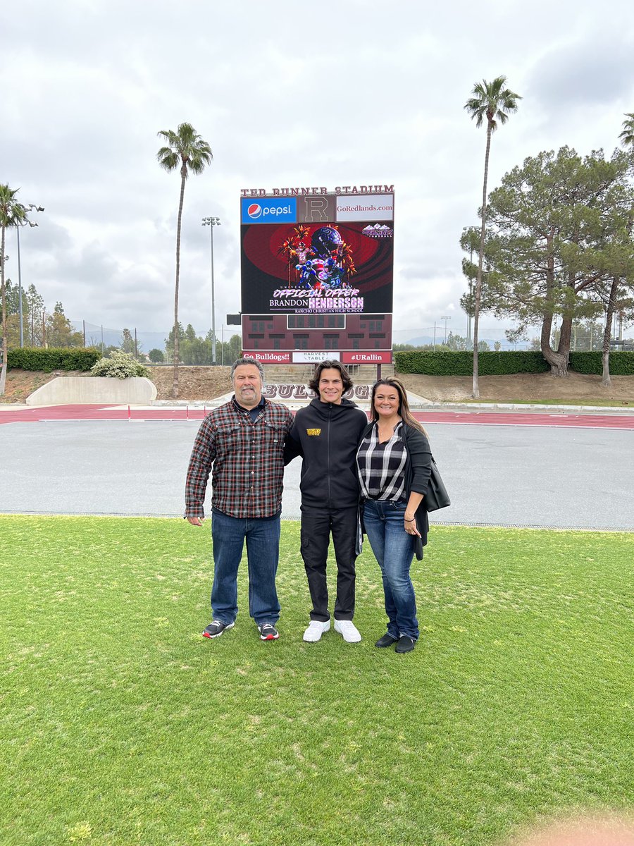Brandon Henderson (@brandon_hendo8) on Twitter photo After a great visit I’m blessed to say I have Received my first offer at The University Of Redlands. Thank you so much for the visit <a href="/UR_CoachGood/">Jim Good</a> <a href="/CoachMMMoore/">Matt Moore</a> <a href="/UR_CoachMariani/">Joey Mariani</a>
<a href="/EdwardHumpherys/">Coach Edward Humpherys</a> After a great visit I’m blessed to say I have Received my first offer at The University Of Redlands. Thank you so much for the visit <a href="/UR_CoachGood/">Jim Good</a> <a href="/CoachMMMoore/">Matt Moore</a> <a href="/UR_CoachMariani/">Joey Mariani</a>
<a href="/EdwardHumpherys/">Coach Edward Humpherys</a>