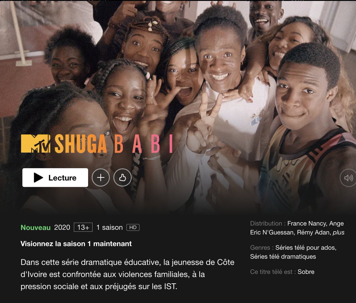 #MTVShugaBabi est la première série ivoirienne à rejoindre le catalogue de <a href="/Netflix/">Netflix</a>❤️Ne vous en privez pas et allez nous donner de la force en streamant à volonté. Vous pourrez également suivre la saga @MTVShuga avec des épisodes de @MTVShugaNaija et @MTVShugaDS.