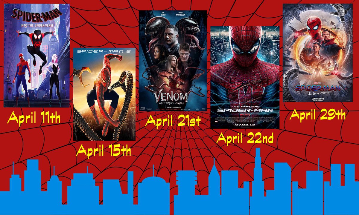 April 12th we'll be getting Spider-Man: No Way Home on our shelves. So this April we having a Mini-Spider-Man festival. All shows are free. Get here early to get a good seat.