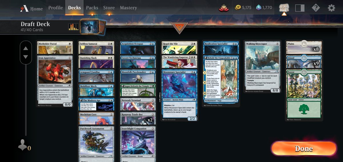 KURZoneMTG's tweet photo. Fun 7-1. Bunch of wins with Mechtitan Core 10/10, and got to do some nonsense with Jugan Defends the Temple, Replication Specialist. Wandering Emperor and Behold weren't bad either... #mtgneo https://t.co/55KinkhyKk