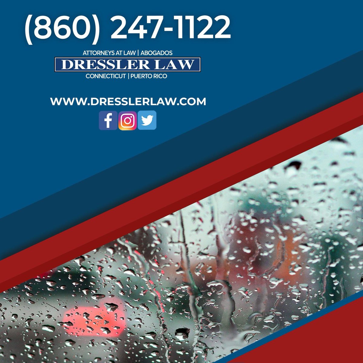 Slow down, turn on your headlights, and use your windshield wipers. Wet roads could be dangerous and your vehicle's reaction time is much slower when it is raining.

Injured? Call us now (860) 247-1122