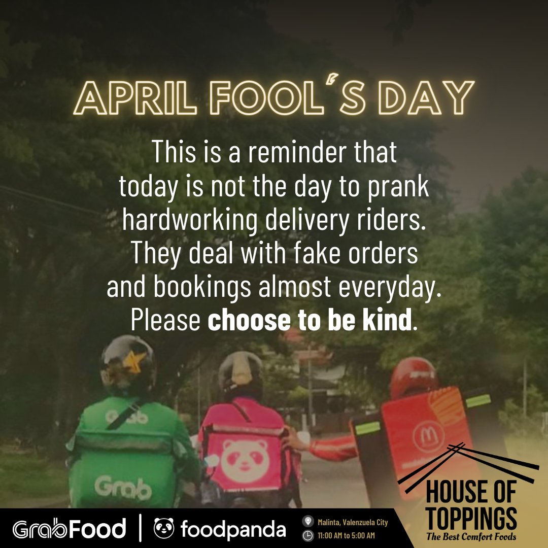 HouseOfToppings's tweet photo. Here's an important and humane reminder this April Fool's Day. 🤗

#AprilFoolsDay 
#AprilFoolsDay2022
#TheBestComfortFoods
#HouseOfToppings https://t.co/0qgRndJEMl