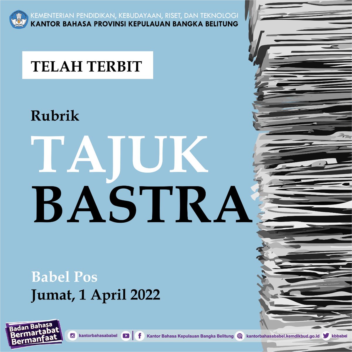 Kantor Bahasa Provinsi Kepulauan Bangka Belitung tweet media