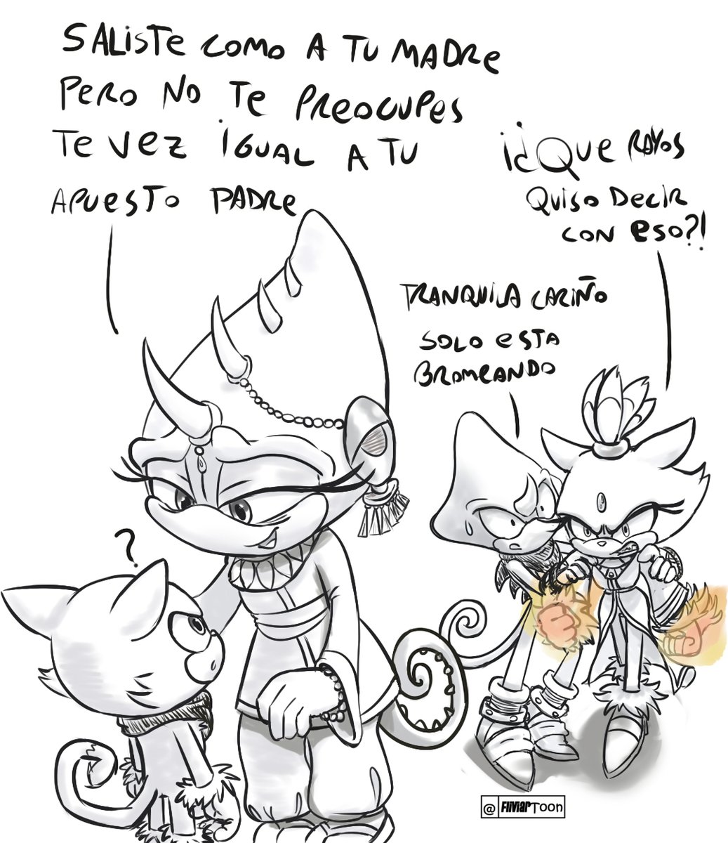 Fliviartoon's tweet photo. Este es un fanart de @idol3341 de su historia Espioxblaze.
me imagine una escena de la mama de espio viniera de visita a ver a su nieto Pyro.
#espioxblaze #Blazethecat #Espiothechameleon #Pyrothecat https://t.co/NyxCp7uhRr