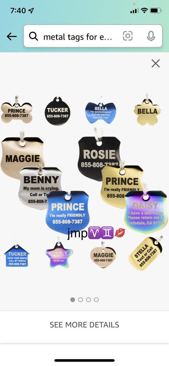 JustMePixie's tweet photo. #PrinceEffect on my Amazon search 4 metal engraved tags 
I have 2 giggle 
#Prince 💋
I’m really FRIENDLY 🐶🐾💜 https://t.co/p8wHrqXk3l