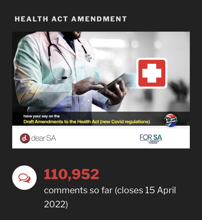 SkyeZedA's tweet photo. Over 110k comments so far. Say #NoToHealthActAmendment here: https://t.co/ZuoW5riSMz @DearSA_national https://t.co/1B5I5VMpoE