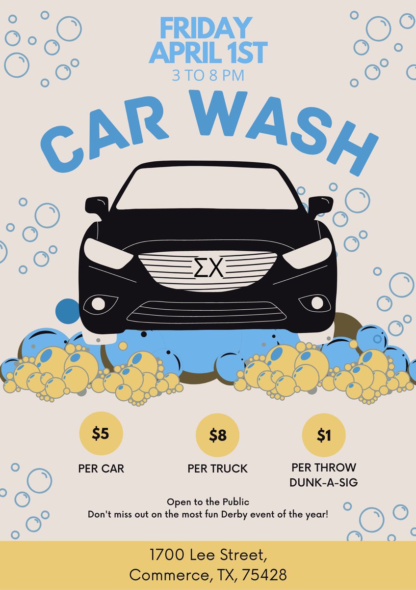 SigmaChiETX's tweet photo. Final Derby Days Event of the Week and we saved the most fun for last!! Come out to the sig house tomorrow and get your car washed in the name of ending cancer!! The event is completely open to the public and we hope to see you all there🤝👍🏻 https://t.co/iGMWFz6BKM