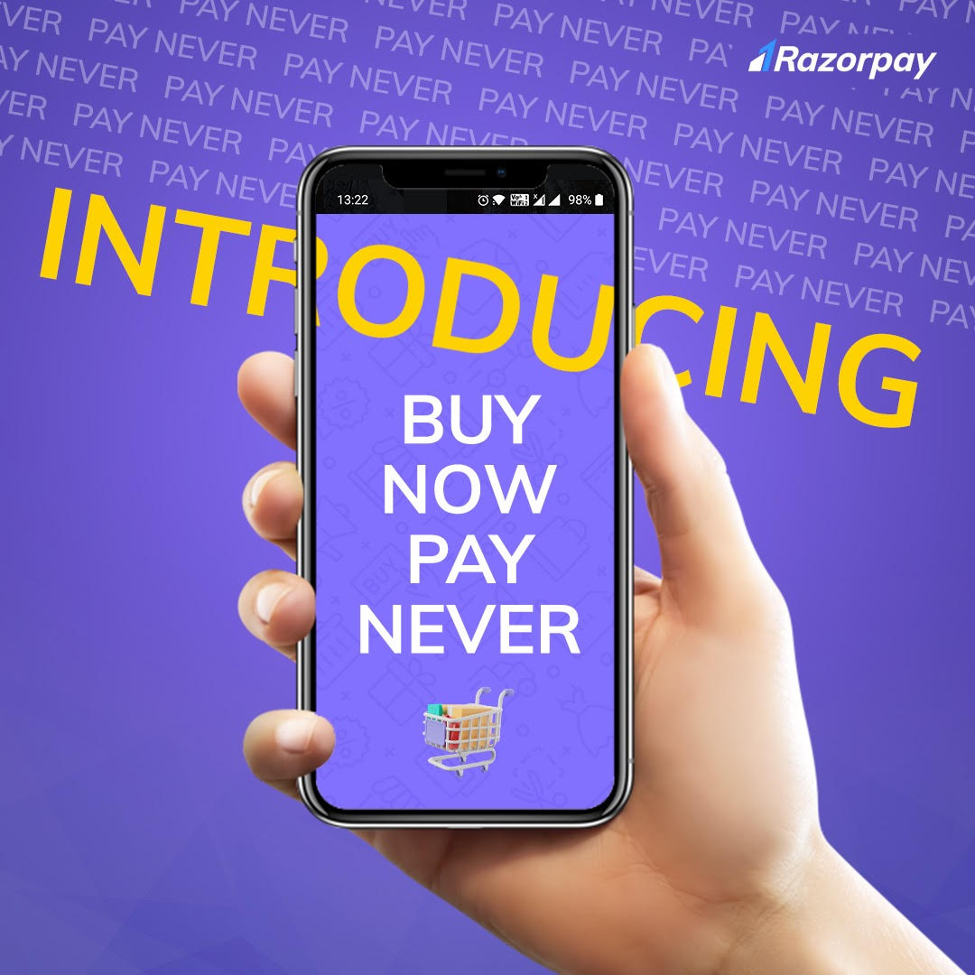 Razorpay's tweet photo. Entering the #BNPL game with a revolutionary product of our own - #BuyNowPayNever 🛍🛒 Limited access! 

Check your eligibility here: https://t.co/sqkRyhpsTy https://t.co/209icslpRe
