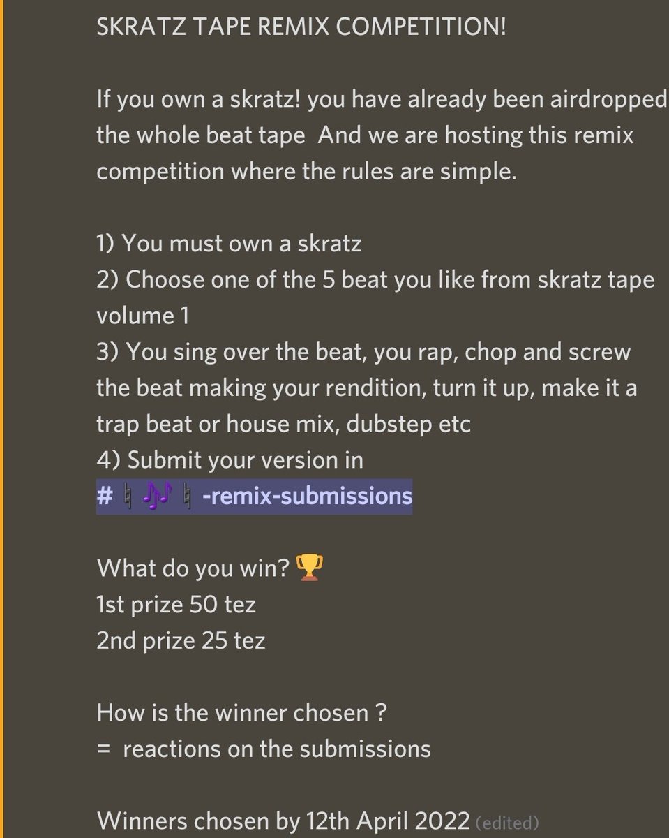 Just FYI! Skratz holders we are hosting a skratz remix competition in our discord! 🔥