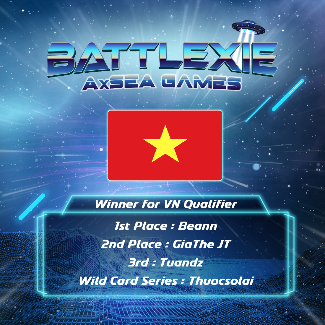 VIETNAM! 🇻🇳
Here are your Battlexie: AxSea Games - Vietnam Qualifier winners! 🎉

Congratulations to all winners! 🎊
Good luck and see you at the finals! ✨

#BattlexieAxSeaGames