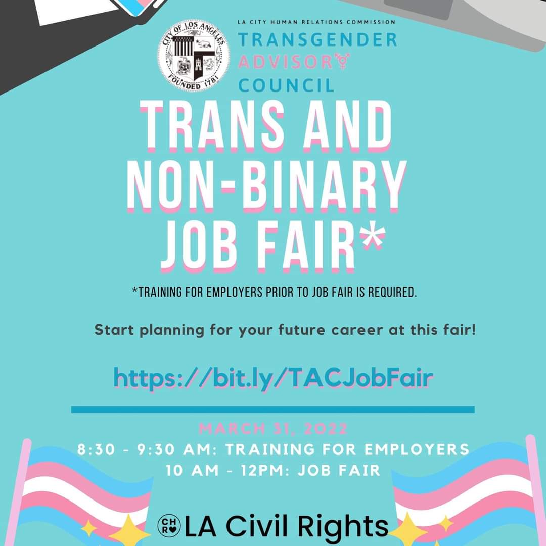 luckiealexander's tweet photo. Thank you to @mitchofarrell and @lacivilrights for all of your support with our Job Fair today!!! It was incredible to see!!! It was a great way to start TDOV! You all have always supported my trans community. Thank you Mitch O’Farrell and LA Civil Rights for all you do for us! https://t.co/PGz3Q9ztwZ