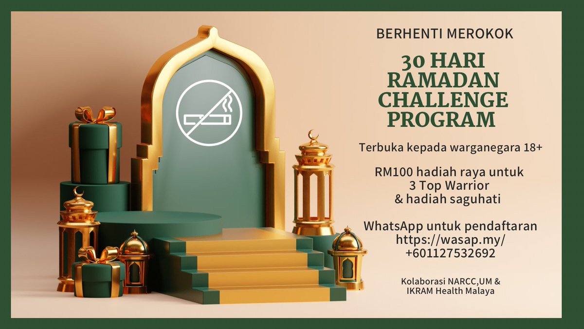 CFmPodcasting's tweet photo. 30 hari Ramadan BERHENTI MEROKOK Challenge! Jom daftar sekarang menerusi https://t.co/hClc6dWDZX &amp; muat turun aplikasi GEMPAQ. Jgn terlepas peluang. Berhenti merokok sempena Ramadan ini mulai 3 April. #RamadanChallenge #AzamRamadan2022 https://t.co/lGx9x5PLW9
