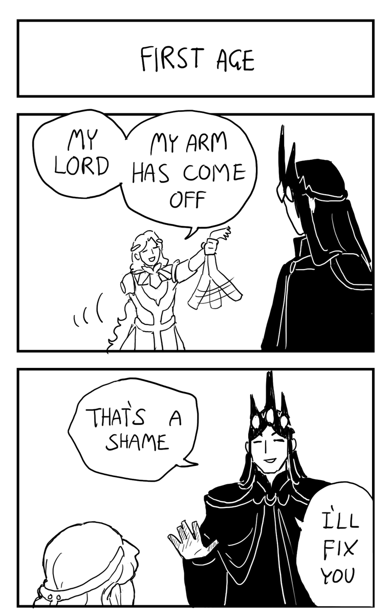 Tatara_Tarou's tweet photo. April Fools comics for 2022!
#Mairon #Eonwe #Melkor
1/2 https://t.co/AiI6Dex9Kc