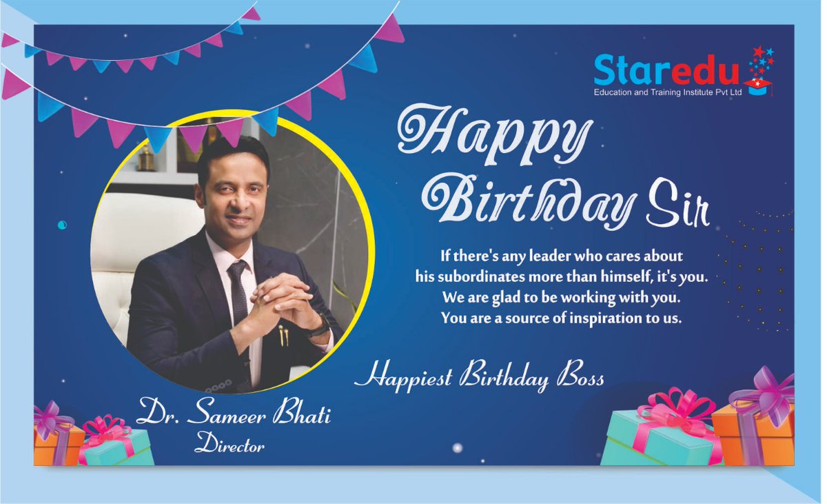 StarEduOfficial's tweet photo. We wish our company's Director, Dr. Sameer Bhati, A very happy and divine birthday. Sir may you have good health and a great year ahead.😊 

#HappyBirthdaySir #GreatBoss #StarEdu #DirectorsBirthday #BirthdayWish #StarEduEducation @DrSameerBhati https://t.co/e3QRQkydr8