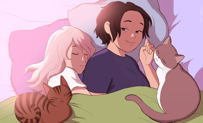 attempted ghibli style drawing of our lil family 
