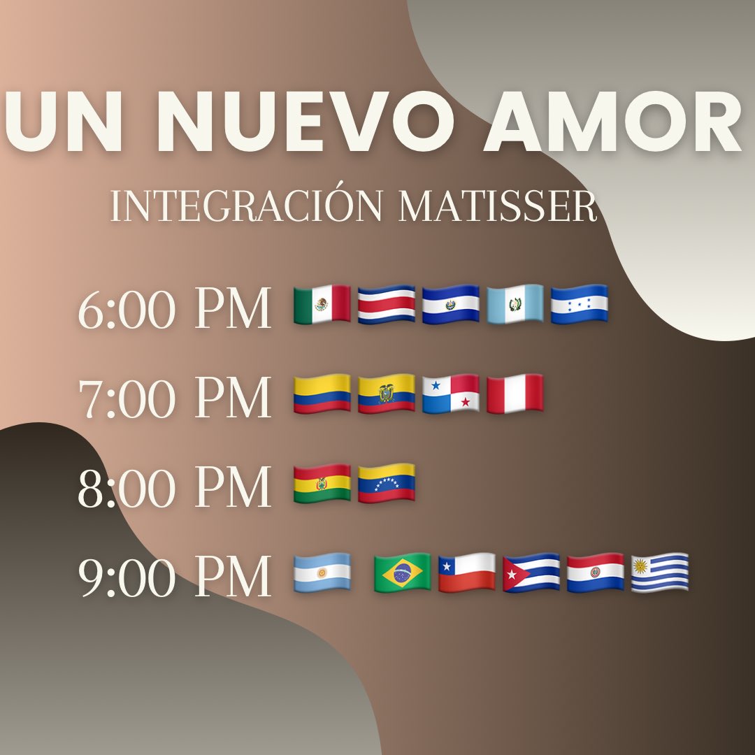 olimatisse's tweet photo. Nos dimos cuenta que mucha gente nueva se quiere unir al fandom, como celebración del lanzamiento de UN NUEVO AMOR haremos tt ,suban con esta frase lo que esperan de la canción y una pequeña presentación, para que todos los conozcamos, horarios en el flyer!! https://t.co/uTee7nusKR