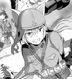 STEEDさんに描いていただいた挺身ウィッチの挿絵(部分)。みんなケモミミがあるから降下鉄帽の耳当てを頭のてっぺんに固定できないのだ。>RT 