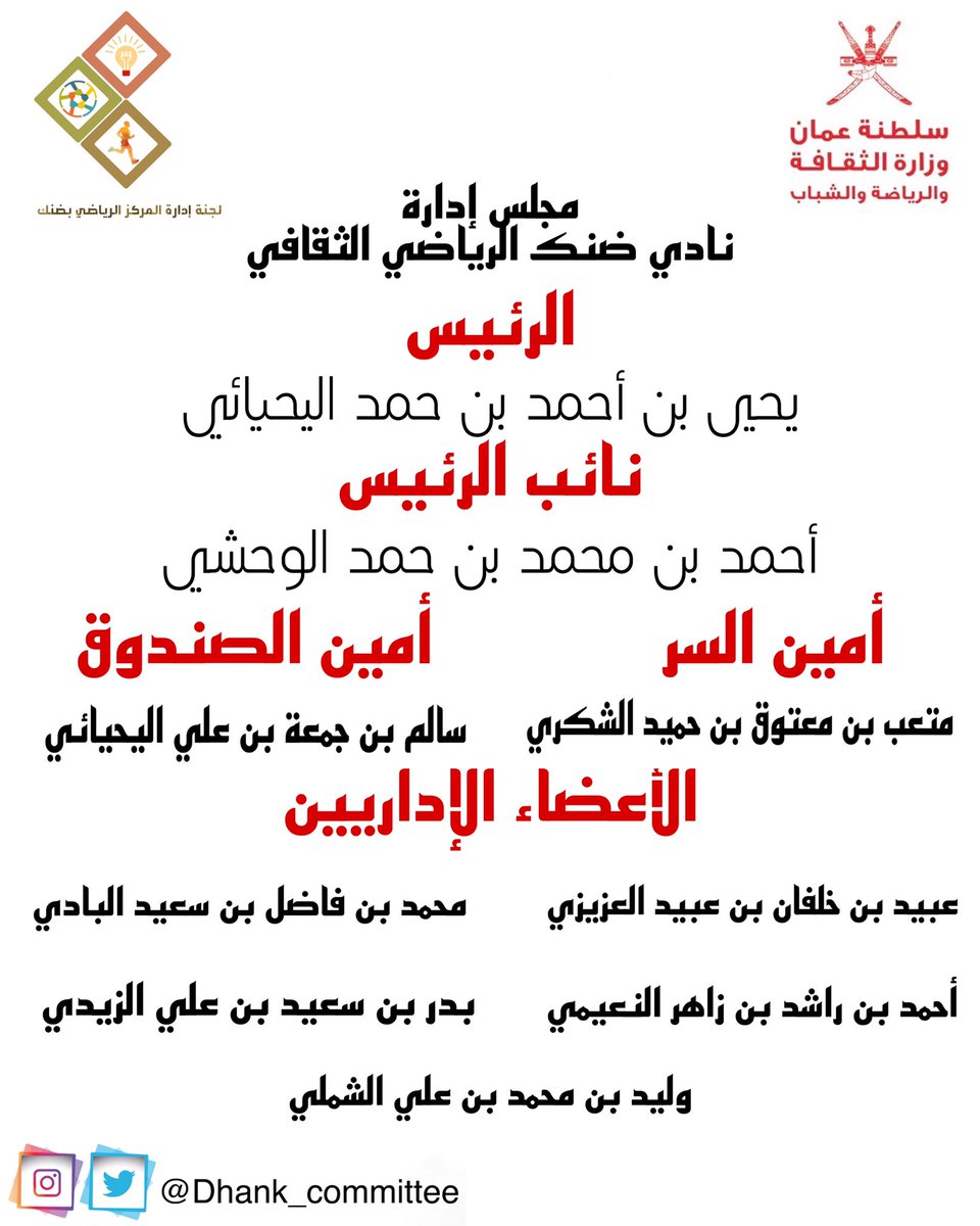 dhankclub's tweet photo. مجلس إدارة نادي ضنك الرياضي الثقافي للفترة التأسيسية الأولى. https://t.co/0C5jWGm11R