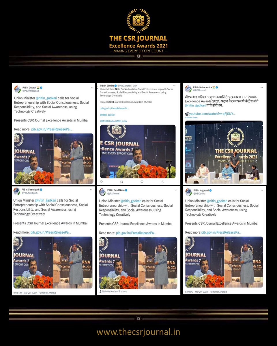 thecsrjournal's tweet photo. We would like to thank our media fraternity for the extensive coverage of The CSR Journal Excellence Awards 2021.
.

#TCSRJExcellenceAwards2021 #MakingEveryEffortCount #CSR #Indiafirst #indianmedia https://t.co/oDSgf8shJs