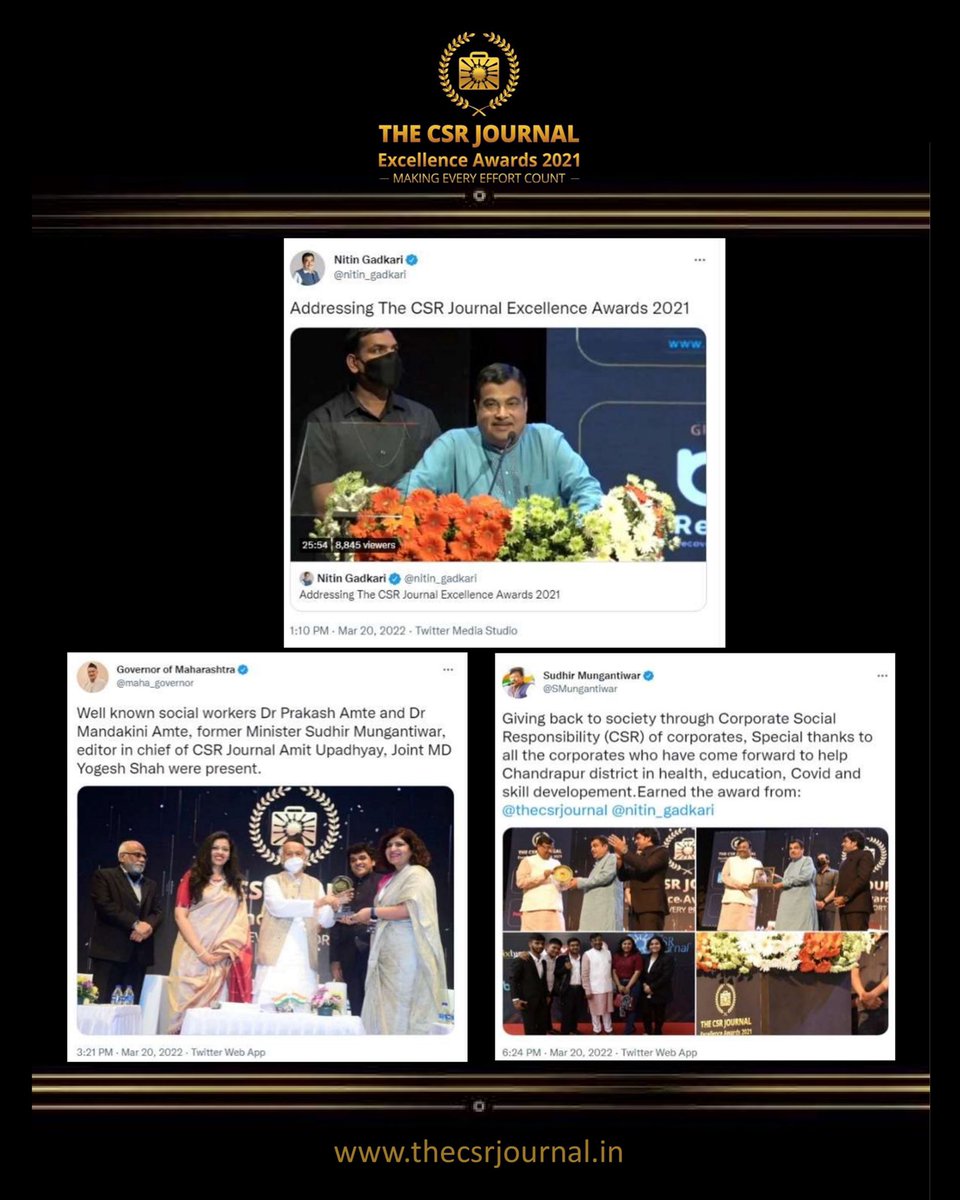 thecsrjournal's tweet photo. We would like to thank our media fraternity for the extensive coverage of The CSR Journal Excellence Awards 2021.
.

#TCSRJExcellenceAwards2021 #MakingEveryEffortCount #CSR #Indiafirst #indianmedia https://t.co/oDSgf8shJs