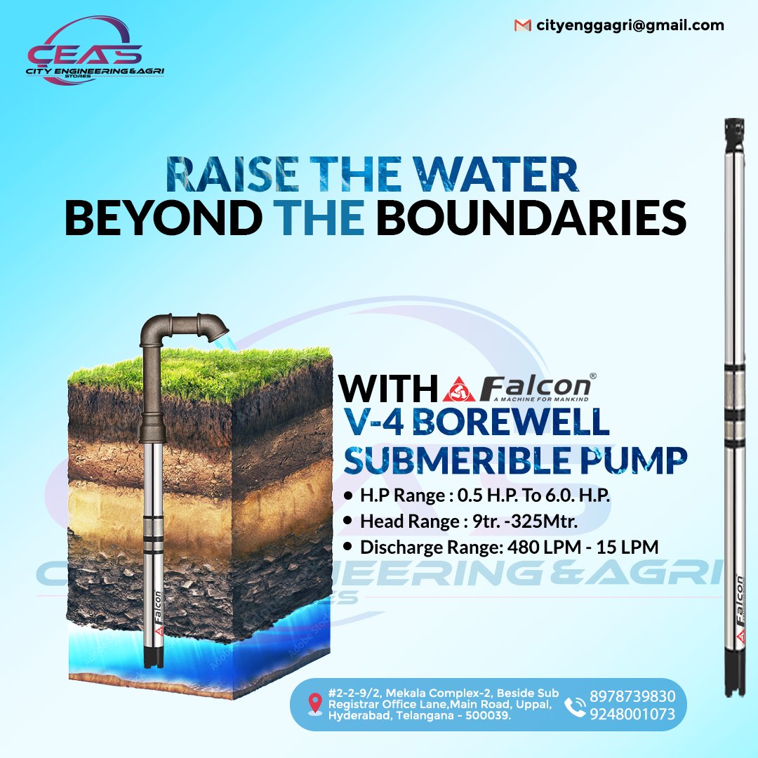 We are offering a range of V4 Submersible Pump, which is a collection of Borehole Submersible Pumps best suited for 4

#ceas #Pump #borewell #cityengineering #falcon #motors
