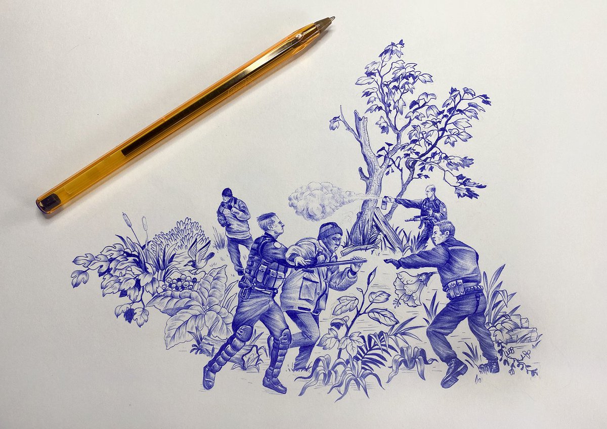 Streetlab_io's tweet photo. gm ☮️

"Toile de Juy"  is a type of decorating pattern consisting of a white background on which is a repeated pattern. Usually represents some "scenes of everyday life".

@shanehello3 used it in a militant way✊

So yes, Street-Artists are making a lot more than just graffitis😏 https://t.co/yVTt2Y0WNi