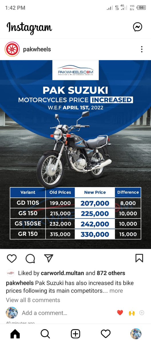 tthadventure's tweet photo. Dark day and bad news for motorbike travellers and Adventurers of Pakistan
 After yamaha and Honda motorbikes now suzuki has also increased its prices of each bike rs. 10,000 from 1st April 2022. Seems like bike companies are uncontrolled price regulatory authority of Government. https://t.co/td7FWcgySa