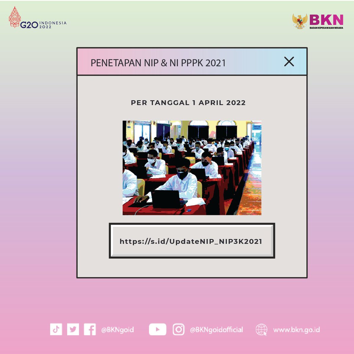 BKNgoid's tweet photo. #SobatBKN, Per 01/04/2022, BKN telah tetapkan 97.381  NIP CPNS 2021, 121.115  NI PPPK Guru Tahap I, 27.338 NI PPPK Guru Tahap II dan   11.434 NI PPPK Non Guru.

selengkapnya https://t.co/l8J0YZNOVf https://t.co/SJyPWfcx5W