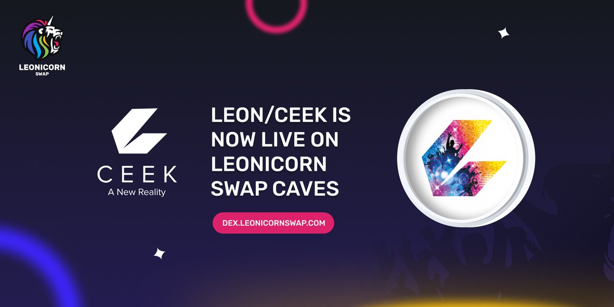 We are happy to announce that <a href="/Cardano/">Cardano Community</a> ecosystems core coin $ADA and <a href="/CEEK/">Ceek</a> which is #DeFi for Music Artists, Sports, and Content creators, Core token CEEK VR ( $CEEK ) are now live!

Stake $LEON - Earn $ADA / $CEEK

Dex.leonicornswap.com 

#binance #Metaverse #Web3