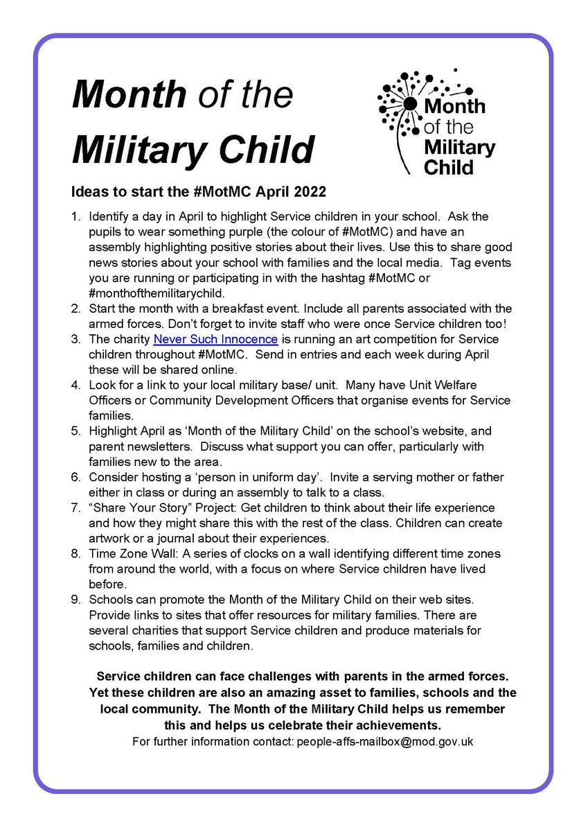 The_AFF's tweet photo. April is Month of the Military Child #MotMC - find out how to get involved:

👉 @GET_AFFS ideas 👇
👉 @LittleTroopers_ activities/events: https://t.co/y2KXWx5Y7f
👉 @SSCECymru ideas/resources: https://t.co/Qqmc0jQpcj
👉 @NeverSuch competition/workshop: https://t.co/vqTSNQL7dM https://t.co/RIXFhWCCtb