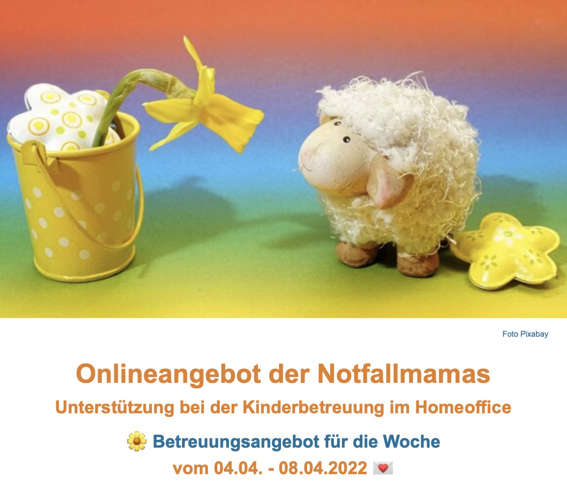 DieNotfallmamas's tweet photo. Das Online-Programm für die kommende Woche steht! Hier geht es zur Entalstung für Eltern im #homeoffice und Spaß und Abwechslung für Kinder ab 4 Jahren:
https://t.co/2bC4fy0QzI https://t.co/rYKrLIhhUp