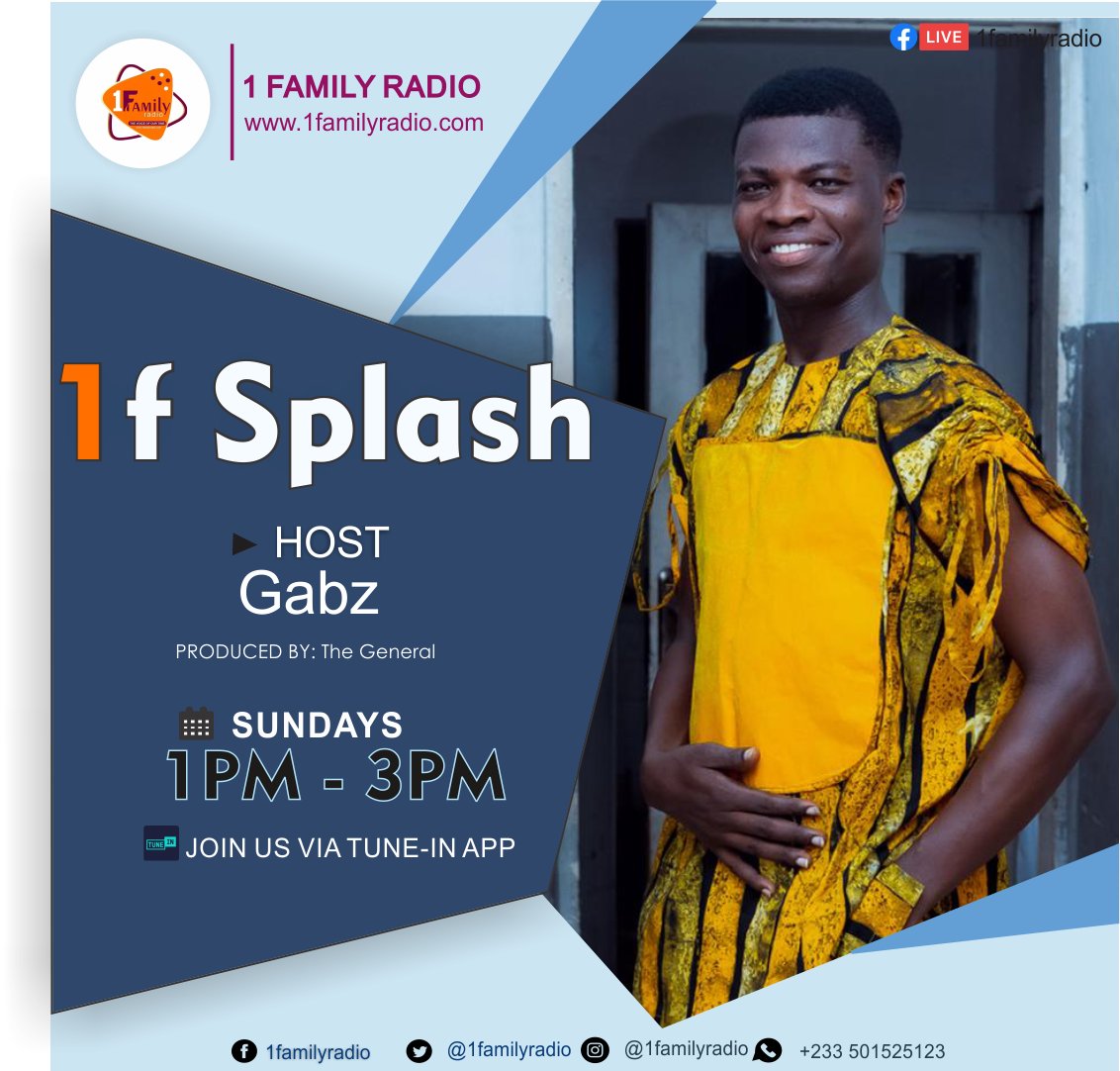 1familyradio's tweet photo. Hey! Hey!! Hey!!!, this week on #1f_Splash on #1familyradio with @gabz_gh @gabz_devoice
This #Sunday's #Guest will be @Jayjay_kofi
Listen #via https://t.co/Dmzq6k4HnC or join us live on #FacebookLive #1Familyradio
#1F_Splash #1Familyradio https://t.co/zwQhjgCQ6p