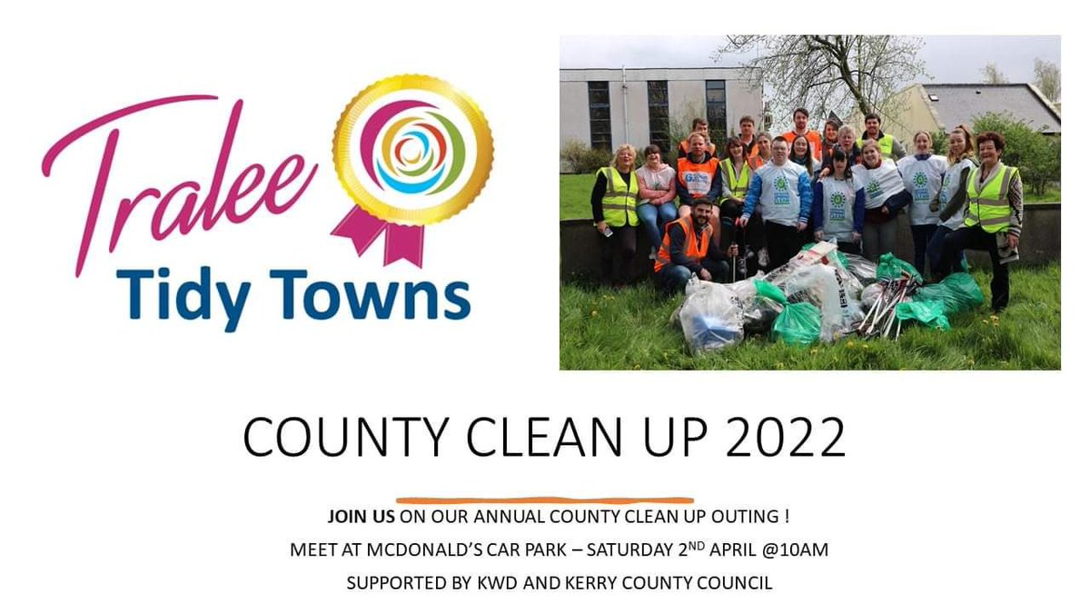 TraleeChamberAl's tweet photo. Members of .@TraleeAlliance  will join the cleanup in Tralee tomorrow as part of our weekly cleanups in association with Tralee Tidy Towns. We encourage everyone to get out and join in the county cleanup. @countykerry 

#tralee
#kerry
#lovewhereyoulive 
#LoveWhereYouWork https://t.co/S4cT3iFDie