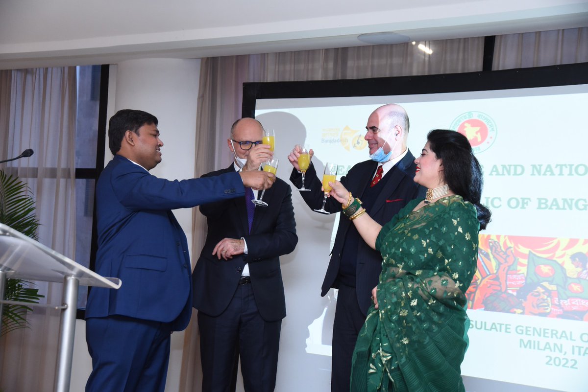 BCGMilan's tweet photo. Glimpses of the National Day Reception of Bangladesh in Milan 2022 🇧🇩
Held at Hotel Melia, Milano, the reception was attended by senior officials of host Government, members of the consular corps, media representatives and academics. 
#milan #bangladesh #italy #independenceday https://t.co/iX2C7n287W