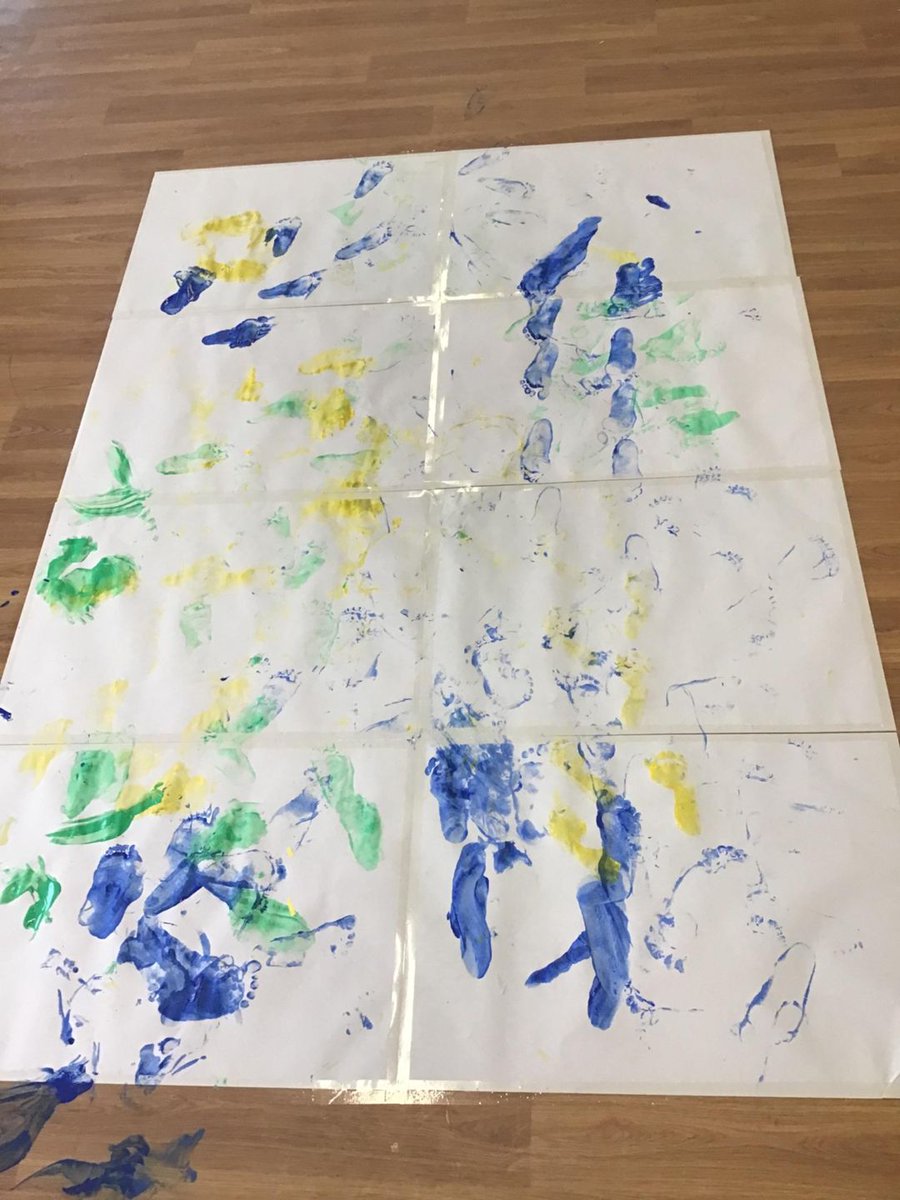 SpringNursery's tweet photo. Explorers have been enjoying feet painting. The children used their feet to explore and see what marks they could make.  #babies #feetpainting #exploring #sensory https://t.co/1N3pgUF7Ou
