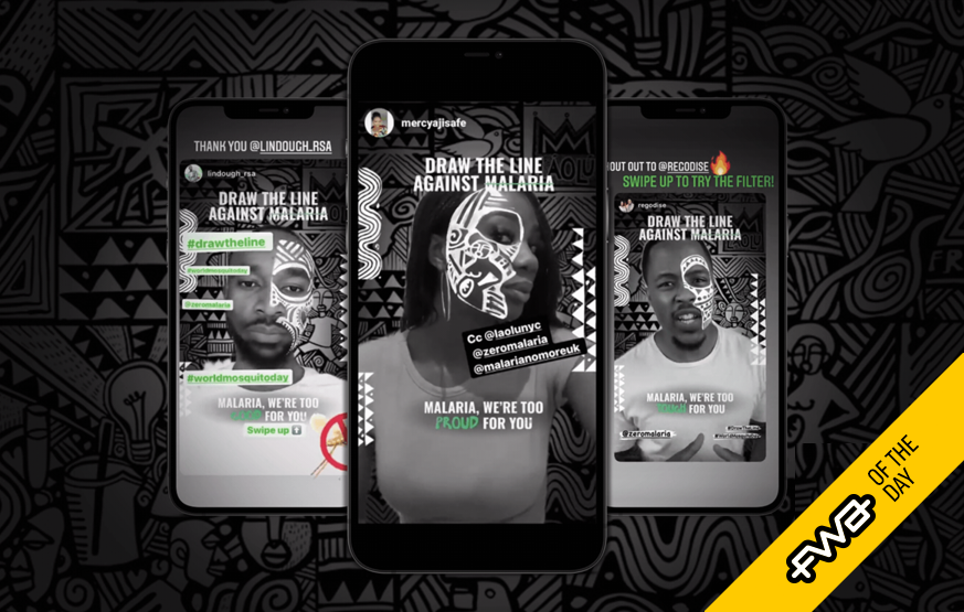 whitespacers's tweet photo. This is no April Fools! We just scooped a @fwa 'Site Of The Day Award' for our Snapchat #AR filter for @malarianomoreuk. 💪

Scan the QR code in the case film to #DrawTheLine and join the fight against #Malaria 👉 https://t.co/NQOR0guSbA #FWA @weareachtung https://t.co/8q2PHazmxw
