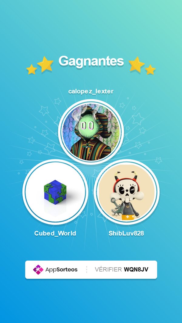 Tino31Tls's tweet photo. Hello to all!
The giveaway draw was done.
 🏆 The winners are:
@calopez_lexter win an nft of @DrogaPaTusOjos 
@Cubed_World win an nft of @MarkerzzNFT 
@ShibLuv828  win an nft of @STSwhale 

Congratulations! Send me your wallet address in PM🎁 https://t.co/xsZ2sezBwX