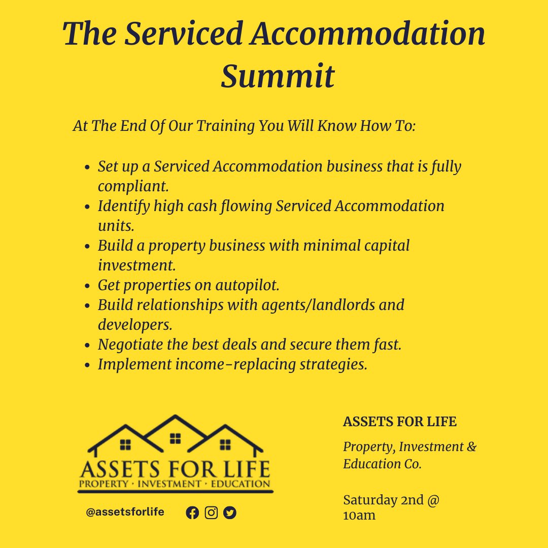 LiamJRyanWealth's tweet photo. Check out our latest free training event 👇
𝗧𝗵𝗲 𝗦𝗲𝗿𝘃𝗶𝗰𝗲𝗱 𝗔𝗰𝗰𝗼𝗺𝗺𝗼𝗱𝗮𝘁𝗶𝗼𝗻 𝗦𝘂𝗺𝗺𝗶𝘁!
https://t.co/KhTUJU68Gl
#freetraining #propertytraining #businesseducation https://t.co/f25Rhp9uR9