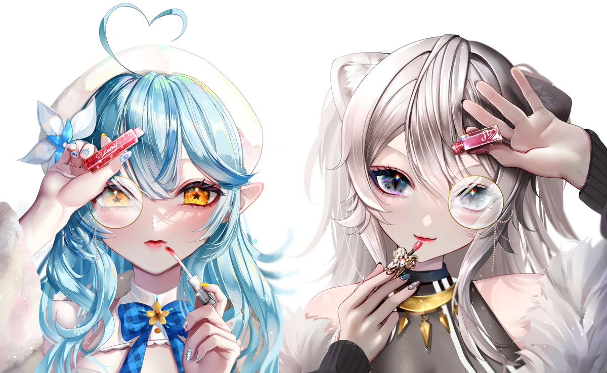 獅白ぼたん ,獅白ぼたん(通常) ,雪花ラミィ ,雪花ラミィ(通常) 「#LamyArt   #ししらーと 」|ふぁゆ瀬のイラスト