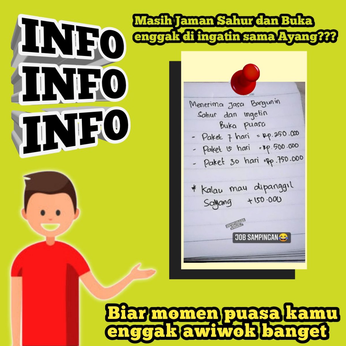 Iklan awiwok banget dah, tapi boleh juga. Open Jasa alarm puasa 🤣🤣🤣