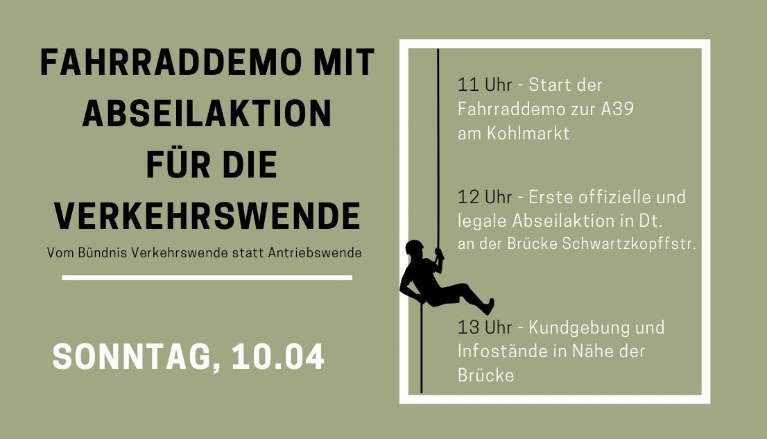 bibs_bs's tweet photo. Am Sonntag startet in #Braunschweig die erste legale und offizielle #Abseilaktion von einer #Autobahnbrücken an der A39.
Für eine #Verkehrswende! https://t.co/Y62mjpKCfk